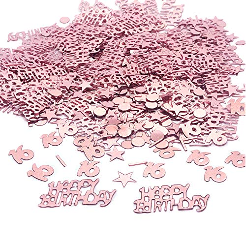 YouU Tischkonfetti Happy Birthday Text Deko Konfetti Geburtstag Party Geburtstagsdeko Gold Tisch deko Ballons Sterne Happy Birthday mit Punkten Tischdeko 35g / 700 Stück (Roségold) (Nummer 16) von YouU