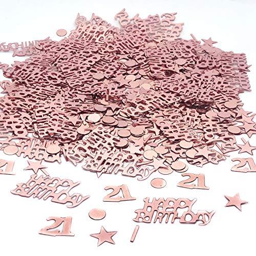 YouU Tischkonfetti Happy Birthday Text Deko Konfetti Geburtstag Party Geburtstagsdeko Gold Tisch deko Ballons Sterne Happy Birthday mit Punkten Tischdeko 35g / 700 Stück (Roségold) (Nummer 21) von YouU
