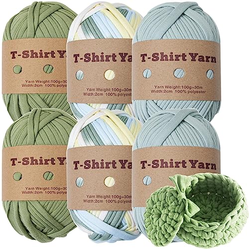 Babydecke, T-Shirtgarn, Häkelgarn, 6 Knäuel für Handarbeit, Heartland Garn zum Häkeln, Stricken und Weben, mehrfarbiges Garn, Aufbewahrungskorb, gewebt von Youding