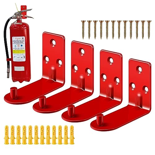 Youding Halterung für Feuerlöscher, 4 Halterungen, Lagerlast 5 bis 20 Ib für Wand – Halterung für Feuerlöscher rot für zu Hause, leichter Haken, platzsparend, mit Schrauben von Youding