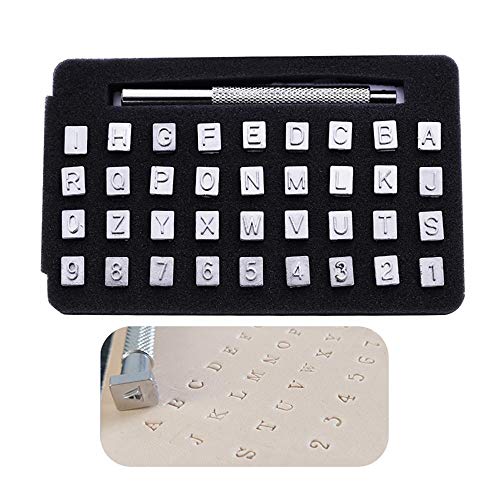 Youehsent 36 Pcs Leather Alphabet Stamp Set, 26 Letters A-Z Alphabet, 10 Numbers Stamps Steel Punch Tool + 1 Stamping Handle, Letter Punch Tool for DIY Leather Craft (3.5 mm) von Youehsent
