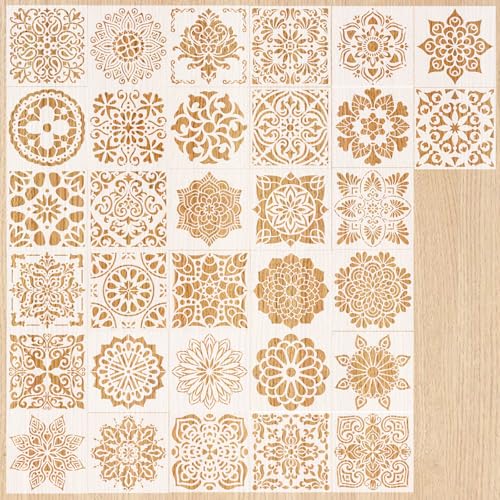 32 Stück Mandala-Schablonen Set, 15 * 15CM Zeichnung Malschablonen DIY Schablonen, Kunststoff Vorlagen für Scrapbooking Holz Boden Möbel Fliesen Leinwand Deko von Youery