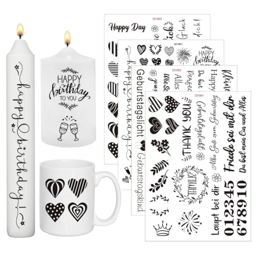 Youery 4 Stück Kerzentattoos Geburtstag A5, Kerzen Aufkleber Geburtstag, Wasserschiebefolie Kerzen, Kerzentattoos Sprüche, Kerzen Dekorieren, DIY Geschenk für Kerzen Tassen Youery 4 Stück Kerzentattoos Geburtstag A5, Kerzen Aufkleber Geburtstag, Wasserschiebefolie Kerzen, Kerzentattoos Sprüche, Kerzen Dekorieren, DIY Geschenk für Kerzen Tassen von Youery