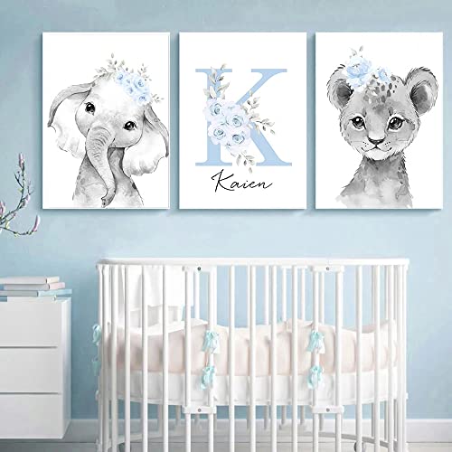 3 Leinwand Personalisiert Namen Baby Elefant Löwe Blumen Bilder Jungen Zimmer Poster Grau Blau Schlafzimmer Dekoration Kinder Geschenk 30 x 40 cm ohne Rahmen 3 Leinwand Personalisiert Namen Baby Elefant Löwe Blumen Bilder Jungen Zimmer Poster Grau Blau Schlafzimmer Dekoration Kinder Geschenk 30 x 40 cm ohne Rahmen von Youihom