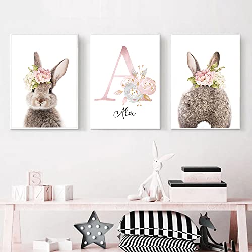 Youihom 3 Bilder Kinderzimmer Mädchen Rosa 30x40 Babyzimmer Poster Personalisiert Wandbilder Kinderzimmer Name Wandposter Baby Ballerina Love Bilderwand Leinwand ohne Rahmen (YPTTA26) von Youihom