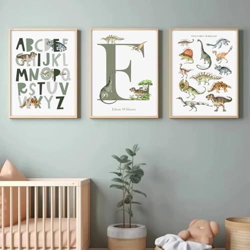 Youihom 3 Personalisierte Bilder mit Namen Baby Dinosaurier Alphabet Poster Wandbilder 30x40 cm Bilder Kinderzimmer Jungen Grün Posterwand Leinwand ohne Rahmen Youihom 3 Personalisierte Bilder mit Namen Baby Dinosaurier Alphabet Poster Wandbilder 30x40 cm Bilder Kinderzimmer Jungen Grün Posterwand Leinwand ohne Rahmen von Youihom