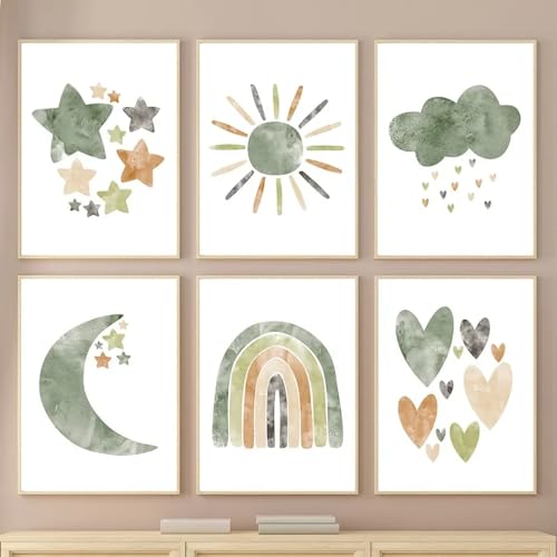 Youihom 6 Bilder Kinderzimmer Jungen Grün Bilderwand Set Boho Poster Babyzimmer Regenbogen Wandposter Mond Sonne Wolke Sterne Liebe Wandbilder Leinwand 21x30 cm ohne Rahmen Youihom 6 Bilder Kinderzimmer Jungen Grün Bilderwand Set Boho Poster Babyzimmer Regenbogen Wandposter Mond Sonne Wolke Sterne Liebe Wandbilder Leinwand 21x30 cm ohne Rahmen von Youihom