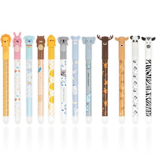 Youkly Radierbare Stifte, 12 Stück Radierbarer Kugelschreiber[6 Blau 6 Schwarz], 0.5 mm Cartoon Gelstifte Radierbar für Geschenk Schul Bürobedarf von Youkly