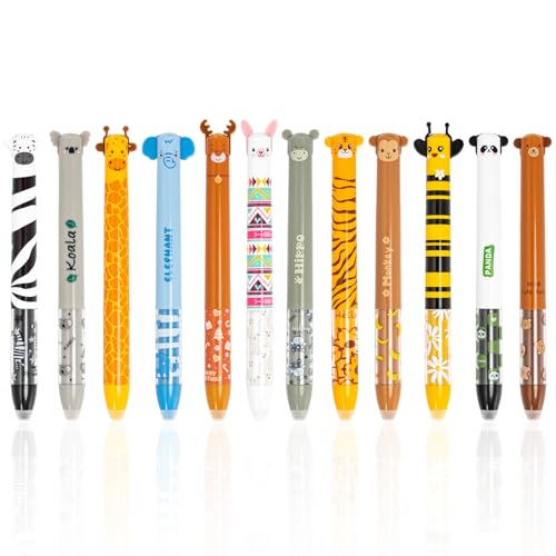 Youkly Radierbare Stifte, 12 Stück Radierbarer Kugelschreiber[Blaue und Schwarze Zweifarbmine], 0.5 mm Cartoon Gelstifte Radierbar für Geschenk Schul Bürobedarf (Set2) von Youkly