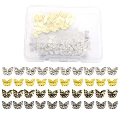 Youmeizer 100 Stück super Mini-Schaftknöpfe und super kleine Metallanhänger – Schmetterlingsform für Bastelarbeiten, Nähen, Puppenkleidung, Zubehör, kleine Projekte, 4 Farben gemischt von Youmeizer