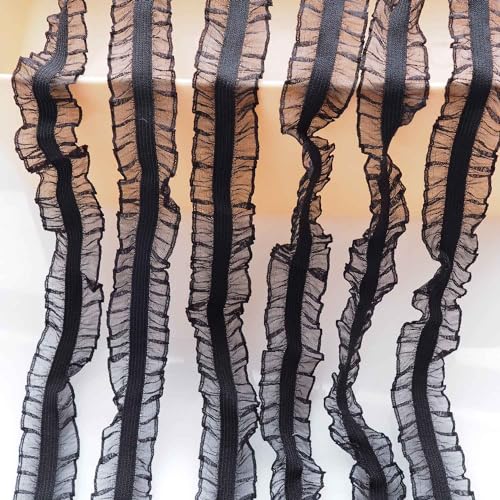 Youmeizer 9,1 m sehr elastischer Rand Raffung Organza-Spitzenband für Applikationen Nähen Handwerk Hochzeitskleid Verzierung DIY Dekor Bekleidung Heimdekoration (schwarz, 20 mm) von Youmeizer