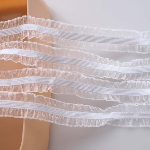 Youmeizer 9,1 m sehr elastischer Rand Raffung Organza-Spitzenband für Applikationen Nähen Handwerk Hochzeitskleid Verzierung DIY Dekor Bekleidung Heimdekoration (weiß, 20 mm) von Youmeizer