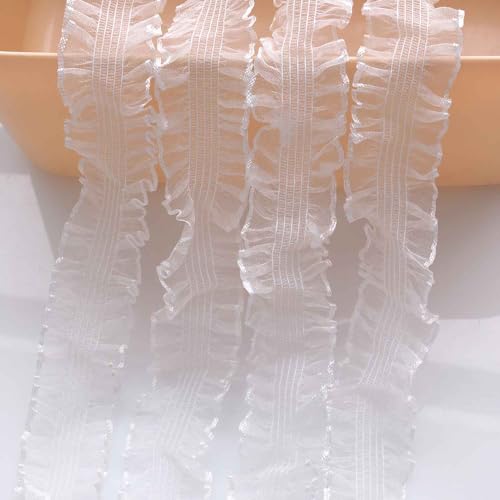 Youmeizer 9,1 m sehr elastischer Rand Raffung Organza Spitzenband für Applikationen Nähen Handwerk Hochzeitskleid Verzierung DIY Dekor Bekleidung Heimdekoration (weiß, Breite 30 mm) von Youmeizer