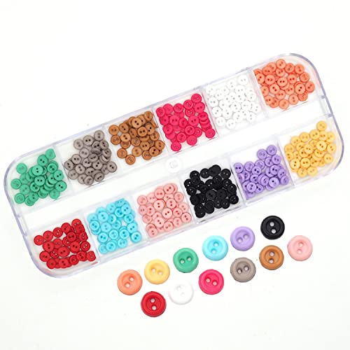 Youmeizer Kleine Kunstharzknöpfe, 4 mm, 2 Löcher, runde Knöpfe für Puppen, Kleidung, Nähzubehör, Handnähhilfen, Puppenkleidung (12 Farben gemischt/300 Stück, 4 mm) von Youmeizer