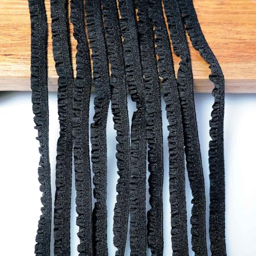 Youmeizer Ultraschmale Spitze, gerüscht, elastisches Band, plissiert, Lotusblatt-Spitze für Heimwerker, Nähen, Puppenkleidung, Zubehör, Heimkleidung, Zubehör (Schwarz, Breite 6 mm) von Youmeizer