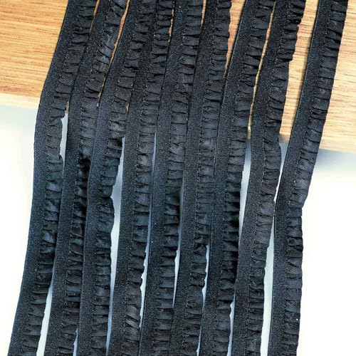 Youmeizer Ultraschmale Spitze, gerüscht, elastisches Band, plissiert, Lotusblatt-Spitze für Heimwerker, Nähen, Puppenkleidung, Zubehör, Heimkleidung, Zubehör (schwarz, Breite 10 mm) von Youmeizer