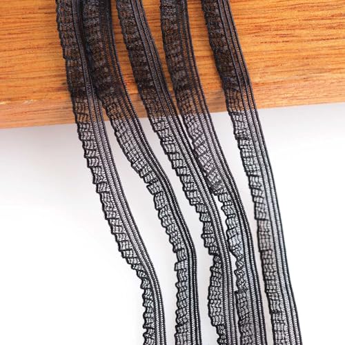 Youmeizer Ultraschmale Spitze, gerüscht, elastisches Band, plissiert, Lotusblatt-Spitze für Heimwerker, Nähen, Puppenkleidung, Zubehör, Heimkleidung, Zubehör (schwarz, transparent, Breite 6 mm) von Youmeizer