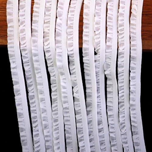 Youmeizer Ultraschmale Spitze, gerüscht, elastisches Band, plissiert, Lotusblatt-Spitze für Heimwerker, Nähen, Puppenkleidung, Zubehör, Heimkleidung, Zubehör (weiß, Breite 10 mm) von Youmeizer