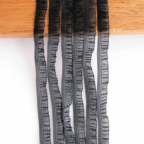 Youmeizer Ultraschmale Spitze, gerüscht, elastisches Band, plissiert, Lotusblatt-Spitze zum Basteln, Nähen, Puppenkleidung, Zubehör, Heimkleidung, Zubehör (schwarz, transparent, Breite 10 mm) von Youmeizer
