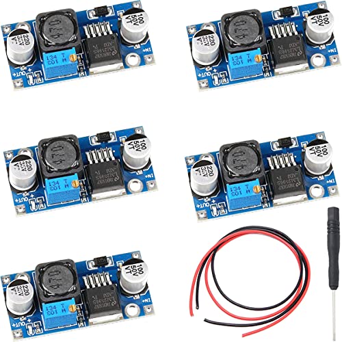 Youmile 5 Stück DC-DC 3,2–46 V bis 1,5–35 V, 3A Abwärtswandler, einstellbarer Abwärtsspannungsregler, Leistungsmodul mit rotem und schwarzem Kabelschraubendreher von Youmile