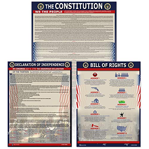 Amerikanische Gründungsdokumente, groß, laminiert, 3er-Pack, US-Verfassung mit allen Änderungen, Unabhängigkeitserklärung und Rechnungserklärung (45,7 x 74,7 cm) Young N Refined von Young N Refined