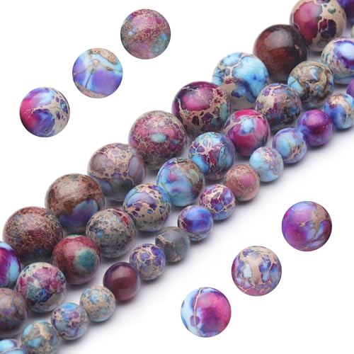 Youngbling Natürliche Edelstein-Perlen für Schmuckherstellung, 6 mm, lila-rot, imperialer Jaspis, poliert, rund, glatte Steinperlen, echte Steinperlen für Armband, Halskette, 38,1 cm von Youngbling