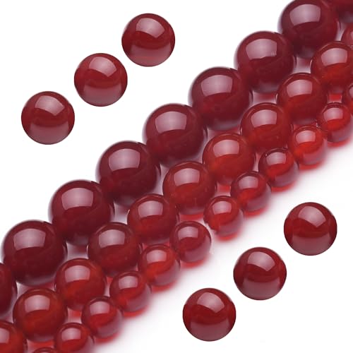 Youngbling Natürliche Edelstein-Perlen für die Schmuckherstellung, 8 mm Karneol, poliert, rund, glatte Steinperlen, echte echte Steinperlen, rote Perlen für Armband, Halskette, 38,1 cm (Karneol, 8 mm) von Youngbling