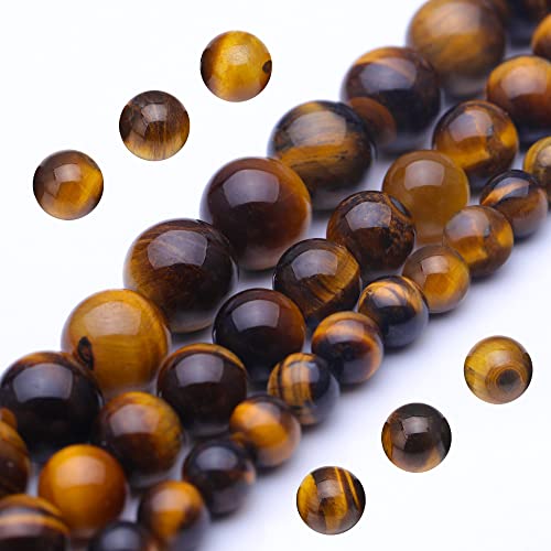 Youngbling Natürliche Edelstein-Perlen für die Schmuckherstellung, 8 mm Tigerauge, polierte, runde, glatte Steinperlen, echte Steinperlen für Armband, Halskette, 38,1 cm (Tigerauge, 8 mm) von Youngbling