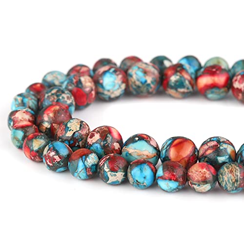 Youngbling Natürliche Edelsteinperlen für die Schmuckherstellung, 10 mm rot-blauer imperialer Jaspis, polierte, echte echte Steinperlen für Armband 38.1 cm (rot-blauer kaiserlicher Jaspis, 10 mm) von Youngbling