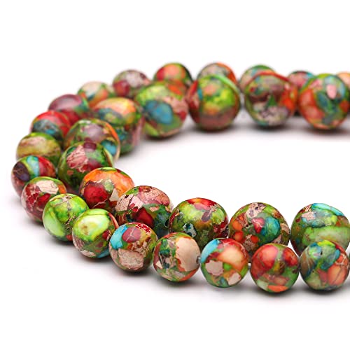 Youngbling Natürliche Edelsteinperlen für die Schmuckherstellung, 6 mm, grün, rot, kaiserlicher Jaspis, poliert, rund, glatte Steinperlen, roter kaiserlicher Jaspis, 6 mm) von Youngbling