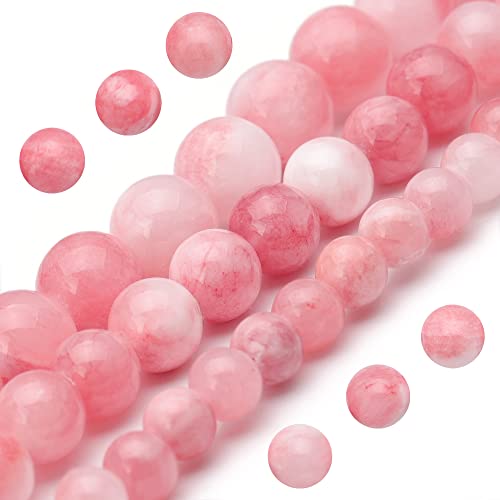 Youngbling Natürliche Edelsteinperlen für die Schmuckherstellung, 8 mm, rosa-weiße Jade, poliert, rund, glatte Steinperlen, echte echte Steinperlen für Armband, Halskette, 38,1 cm (rosa weiße Jade, 8 von Youngbling