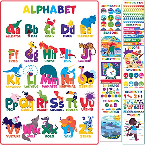 Youngever 12er Pack Laminierte Pädagogische Vorschulposter für Kleinkinder und Kinder, Lernposter, Klassenzimmerposter, Lehrposter, Alphabet-ABC-Poster (56 CM x 43 CM) von Youngever