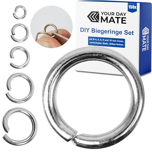 DIY Biegeringe Set, Ø 4-10 mm innen, 150 Stück, veredelter Stahl, Silber-farben, Metallringe Schmuckherstellung, O-Ring Schlüsselanhänger, Anhänger Schlüssel, offene Kettenringe, Rundspaltringe Ösen DIY Biegeringe Set, Ø 4-10 mm innen, 150 Stück, veredelter Stahl, Silber-farben, Metallringe Schmuckherstellung, O-Ring Schlüsselanhänger, Anhänger Schlüssel, offene Kettenringe, Rundspaltringe Ösen von Your Day Mate