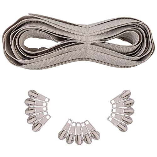 Endlos Reißverschluss, 330 cm Gesamtlänge, Größe #5, Grau, nicht teilbar, Breite 32 mm, Zahnbreite 6,5 mm, Set mit 15 x Metall RV Schieber Laschen, Reissverschluss Spirale mit Anhängern DIY Kit Endlos Reißverschluss, 330 cm Gesamtlänge, Größe #5, Grau, nicht teilbar, Breite 32 mm, Zahnbreite 6,5 mm, Set mit 15 x Metall RV Schieber Laschen, Reissverschluss Spirale mit Anhängern DIY Kit von Your Day Mate