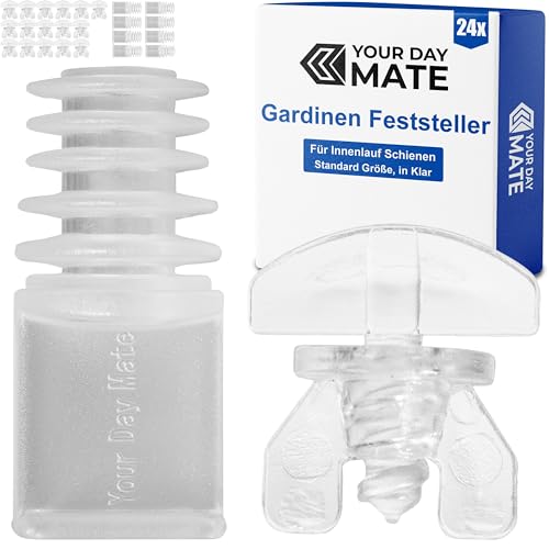 Gardinen Feststeller Set, 24 Stück, Transparent, Kunststoff, 2 Varianten, Gardine Stopper für Schienensysteme mit Innenläufen, Zwischenfeststeller Vorhangschiene, Endstopfen Schiene, Endfeststeller Gardinen Feststeller Set, 24 Stück, Transparent, Kunststoff, 2 Varianten, Gardine Stopper für Schienensysteme mit Innenläufen, Zwischenfeststeller Vorhangschiene, Endstopfen Schiene, Endfeststeller von Your Day Mate