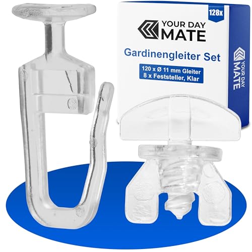 Gardinengleiter für Innenlaufschienen, 128 Stück, mit Ø 11 mm Flachkopf, Set mit 8 Gardinen Feststeller, in Klar, Faltengleiter für Vorhangschiene, Gardinenschiene, Vorhang Gleiter, Gardine Rollen Gardinengleiter für Innenlaufschienen, 128 Stück, mit Ø 11 mm Flachkopf, Set mit 8 Gardinen Feststeller, in Klar, Faltengleiter für Vorhangschiene, Gardinenschiene, Vorhang Gleiter, Gardine Rollen von Your Day Mate