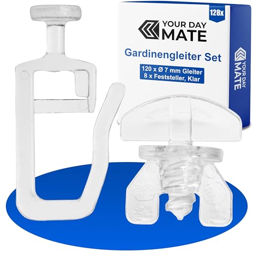 Gardinengleiter für Innenlaufschienen, 128 Stück, mit Ø 7 mm Flachkopf, Set mit 8 Gardinen Feststeller, in Klar, Faltengleiter für Vorhangschiene, Gardinenschiene, Vorhang Rollgleiter, Gardine Gleiter Gardinengleiter für Innenlaufschienen, 128 Stück, mit Ø 7 mm Flachkopf, Set mit 8 Gardinen Feststeller, in Klar, Faltengleiter für Vorhangschiene, Gardinenschiene, Vorhang Rollgleiter, Gardine Gleiter von Your Day Mate