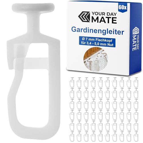 Gardinengleiter für Innenlaufschienen, 60 Stück, mit Ø 7 mm Flachkopf, in Weiß, Faltengleiter für Vorhangschiene, Gardinenschiene, Vorhang Rollgleiter Kräuselband Haken, Gardine Gleiter Schiene System Gardinengleiter für Innenlaufschienen, 60 Stück, mit Ø 7 mm Flachkopf, in Weiß, Faltengleiter für Vorhangschiene, Gardinenschiene, Vorhang Rollgleiter Kräuselband Haken, Gardine Gleiter Schiene System von Your Day Mate