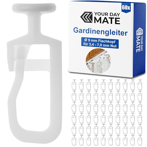 Gardinengleiter für Innenlaufschienen, 60 Stück, mit Ø 9 mm Flachkopf, in Weiß, Faltengleiter für Vorhangschiene, Gardinenschiene, Vorhang Rollgleiter Kräuselband Haken, Gardine Gleiter Schiene System Gardinengleiter für Innenlaufschienen, 60 Stück, mit Ø 9 mm Flachkopf, in Weiß, Faltengleiter für Vorhangschiene, Gardinenschiene, Vorhang Rollgleiter Kräuselband Haken, Gardine Gleiter Schiene System von Your Day Mate