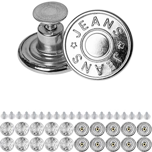Hosen Ersatz Knöpfe zum Vernieten, 20 Pack, Nickel-frei, für Allergiker, Ø 17 mm Jeansknöpfe, Silber-farben, Jeans Button Nieten, Hose Knopf zum Einschlagen, Metall Hosenknopf, Jeanshose weiter machen von Your Day Mate
