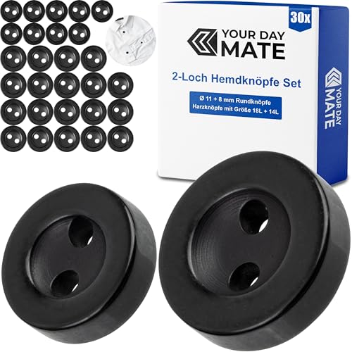 Knöpfe Set, für Hemden und Blusen, 30 Stück, 2-Loch, Ø 11 + 8 mm, in Schwarz, aus Kunstharz, Größe 18L + 14L, Harzknöpfe für Jacke, Mantel, Hemd, Bluse, Poloshirt, DIY Knopf Polyester, Wäscheknöpfe von Your Day Mate