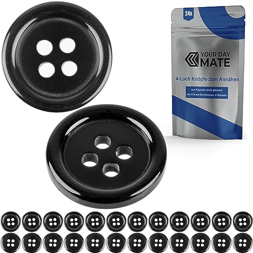 Knöpfe für Bekleidung, 24 Stück, 4-Loch, Ø 17,8 mm, in Schwarz, aus Polyester, Größe 28L, Harzknöpfe für Jacke, Mantel, Hemd, Poloshirt, DIY Knopf Kunstharz, Wäscheknöpfe, Basis Button, Bastelknöpfe Knöpfe für Bekleidung, 24 Stück, 4-Loch, Ø 17,8 mm, in Schwarz, aus Polyester, Größe 28L, Harzknöpfe für Jacke, Mantel, Hemd, Poloshirt, DIY Knopf Kunstharz, Wäscheknöpfe, Basis Button, Bastelknöpfe von Your Day Mate