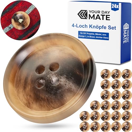 Knöpfe für Bekleidung, 24 Stück, 4-Loch, Ø 17,9 mm, in Braun, aus Polyester, Größe 28L, Harzknöpfe für Jacke, Mantel, Anorak, Wintermantel, Winterjacke, DIY Knopf Kunstharz, Wäscheknöpfe, Bastelknöpfe von Your Day Mate