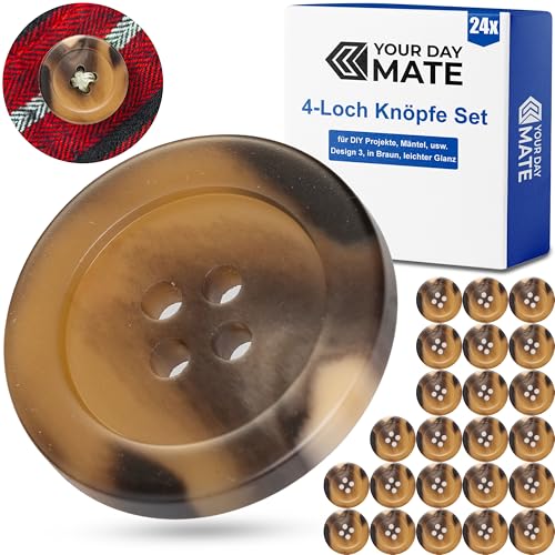 Knöpfe für Bekleidung, 24 Stück, 4-Loch, Ø 25,2 mm, in Braun, aus Polyester, Größe 40L, Harzknöpfe für Jacke, Mantel, Anorak, Wintermantel, Winterjacke, DIY Knopf Kunstharz, Wäscheknöpfe, Bastelknöpfe von Your Day Mate