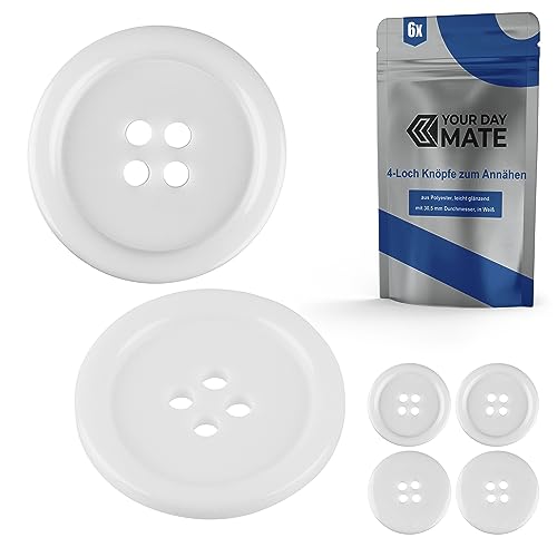 Knöpfe für Bekleidung, 6 Stück, 4-Loch, Ø 30,5 mm, in Weiss, aus Polyester, Größe 48L, Harzknöpfe für Jacke, Mantel, Hemd, Poloshirt, DIY Knopf Kunstharz, Wäscheknöpfe, Basis Button, Bastelknöpfe von Your Day Mate