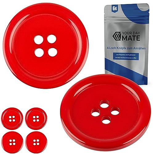 Knöpfe für Bekleidung, 6 Stück, 4-Loch, Ø 40,6 mm, in Rot, aus Polyester, Größe 64L, Harzknöpfe für Jacke, Mantel, Hemd, Poloshirt, DIY Knopf Kunstharz, Wäscheknöpfe, Basis Button, Bastelknöpfe Knöpfe für Bekleidung, 6 Stück, 4-Loch, Ø 40,6 mm, in Rot, aus Polyester, Größe 64L, Harzknöpfe für Jacke, Mantel, Hemd, Poloshirt, DIY Knopf Kunstharz, Wäscheknöpfe, Basis Button, Bastelknöpfe von Your Day Mate