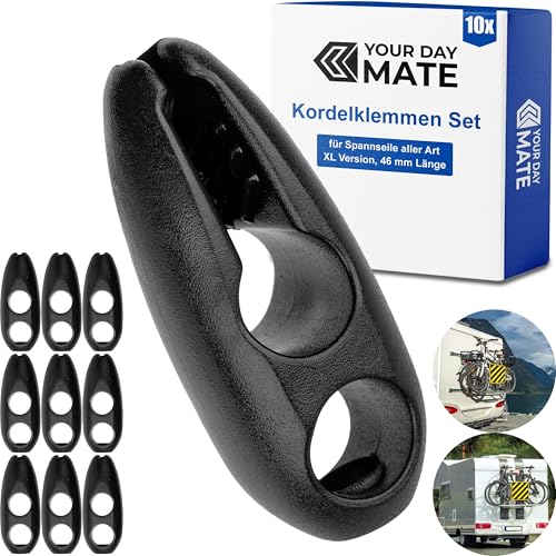 Kordelklemmen für Gummispanner, 10 Stück, Schwarz, aus Kunststoff, Kordelstopper für Gummiseil, Latexband, Nylonkordel, Gepäckspanner Stopper für Schild Befestigung, Klemmenkopfstück Spanner Zurrgurt Kordelklemmen für Gummispanner, 10 Stück, Schwarz, aus Kunststoff, Kordelstopper für Gummiseil, Latexband, Nylonkordel, Gepäckspanner Stopper für Schild Befestigung, Klemmenkopfstück Spanner Zurrgurt von Your Day Mate