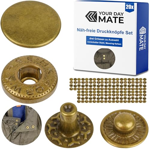 Näh-freie Druckknöpfe, Ø 10 mm, 20 Paare, in Bronze, Set ohne Werkzeug, Stoffclips für DIY, Druckknopf mit Ringfeder Verschluss, Reparatur Metall Knöpfe, Ersatz Knopf Nähzubehör, Ringfederdruckknopf von Your Day Mate