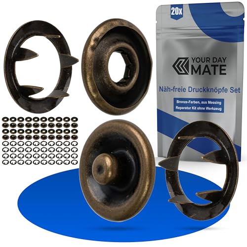 Näh-freie Druckknöpfe Set, Ø 11 mm aussen, 20 Paare, in Bronze, aus Messing, Kit ohne Zange, Druckknopf für Bekleidung, Bastelarbeiten, DIY Projekt, Zackenring Druck Knopf, Reparatur Knöpfe Nähzubehör Näh-freie Druckknöpfe Set, Ø 11 mm aussen, 20 Paare, in Bronze, aus Messing, Kit ohne Zange, Druckknopf für Bekleidung, Bastelarbeiten, DIY Projekt, Zackenring Druck Knopf, Reparatur Knöpfe Nähzubehör von Your Day Mate