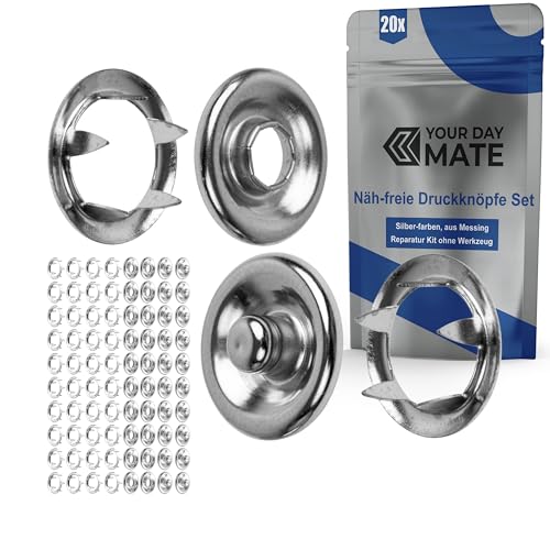 Näh-freie Druckknöpfe Set, Ø 11 mm aussen, 20 Paare, in Silber, aus Messing, Kit ohne Zange, Druckknopf für Bekleidung, Bastelarbeiten, DIY Projekt, Zackenring Druck Knopf, Reparatur Knöpfe Nähzubehör Näh-freie Druckknöpfe Set, Ø 11 mm aussen, 20 Paare, in Silber, aus Messing, Kit ohne Zange, Druckknopf für Bekleidung, Bastelarbeiten, DIY Projekt, Zackenring Druck Knopf, Reparatur Knöpfe Nähzubehör von Your Day Mate